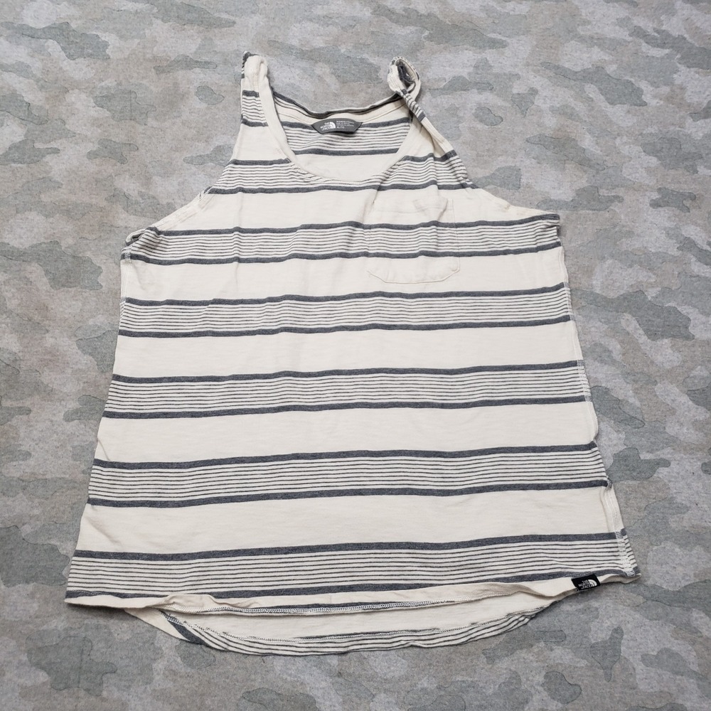 The North Face Tank Top Womens XL Gray Pocket Sleeveless Stripped Outdoors Trail